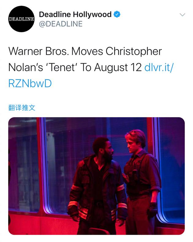 诺兰《信条》再次延后 将于8月12日上映
