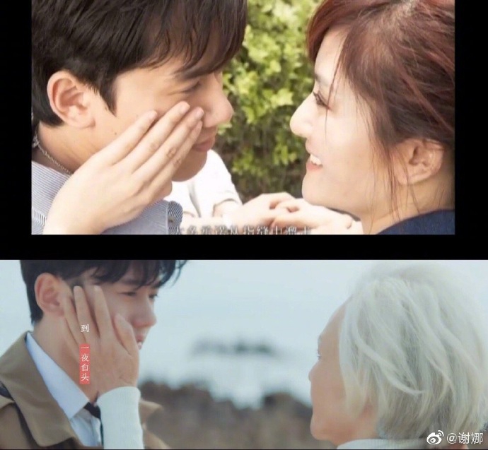 谢娜晒出演张杰两支mv对比照二人拉手摸脸拥抱温暖感人